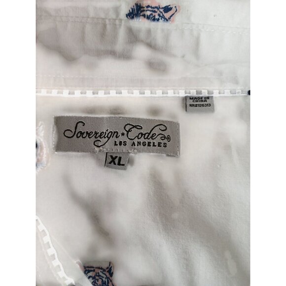 Sovereign Code White Short Sleeve Tiger Print Button Up Shirt Size XL Pink Blue - Picture 9 of 11